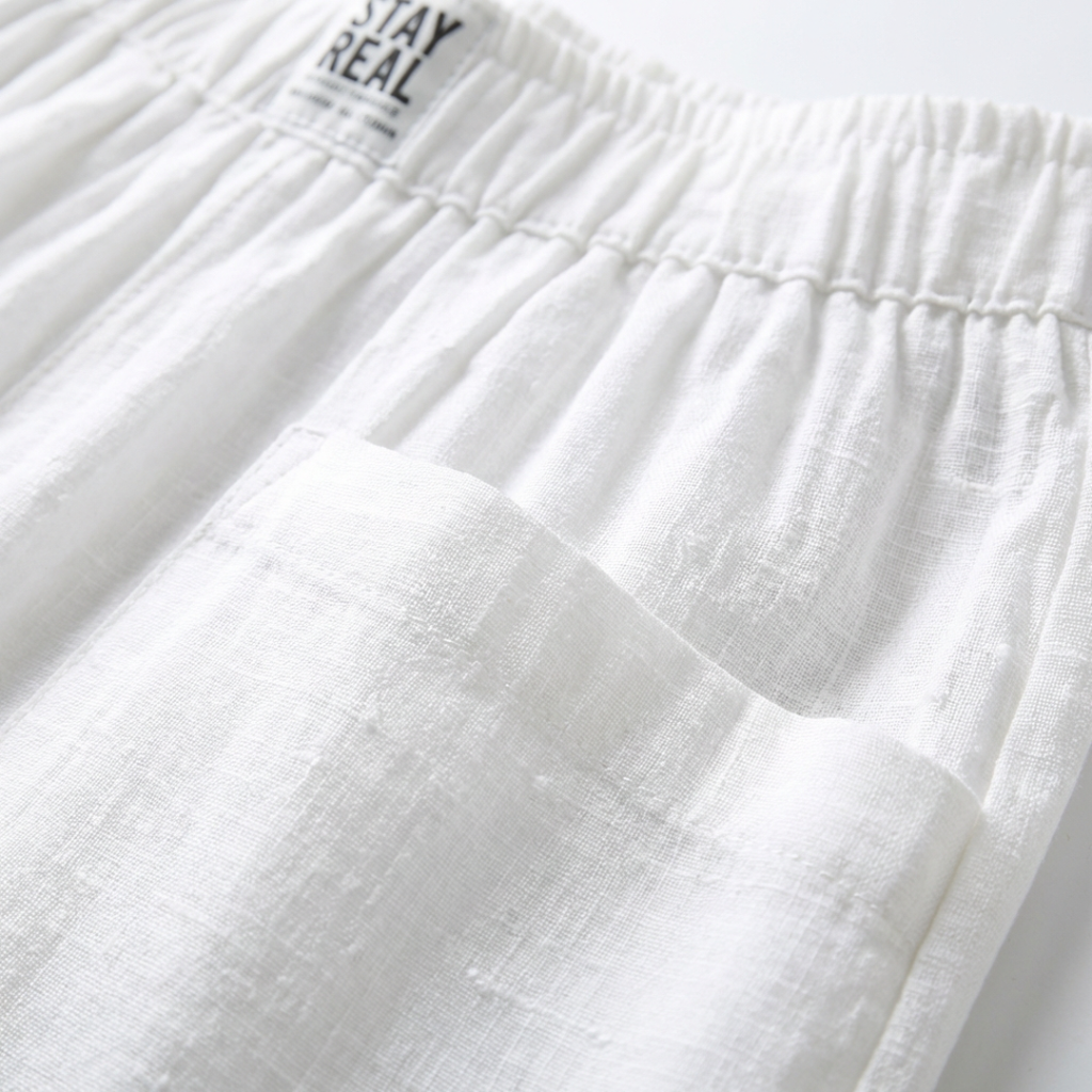 Nuvara | Sofía | Pantalón Lino Mujer con Cintura Elástica y Bolsillos Parche