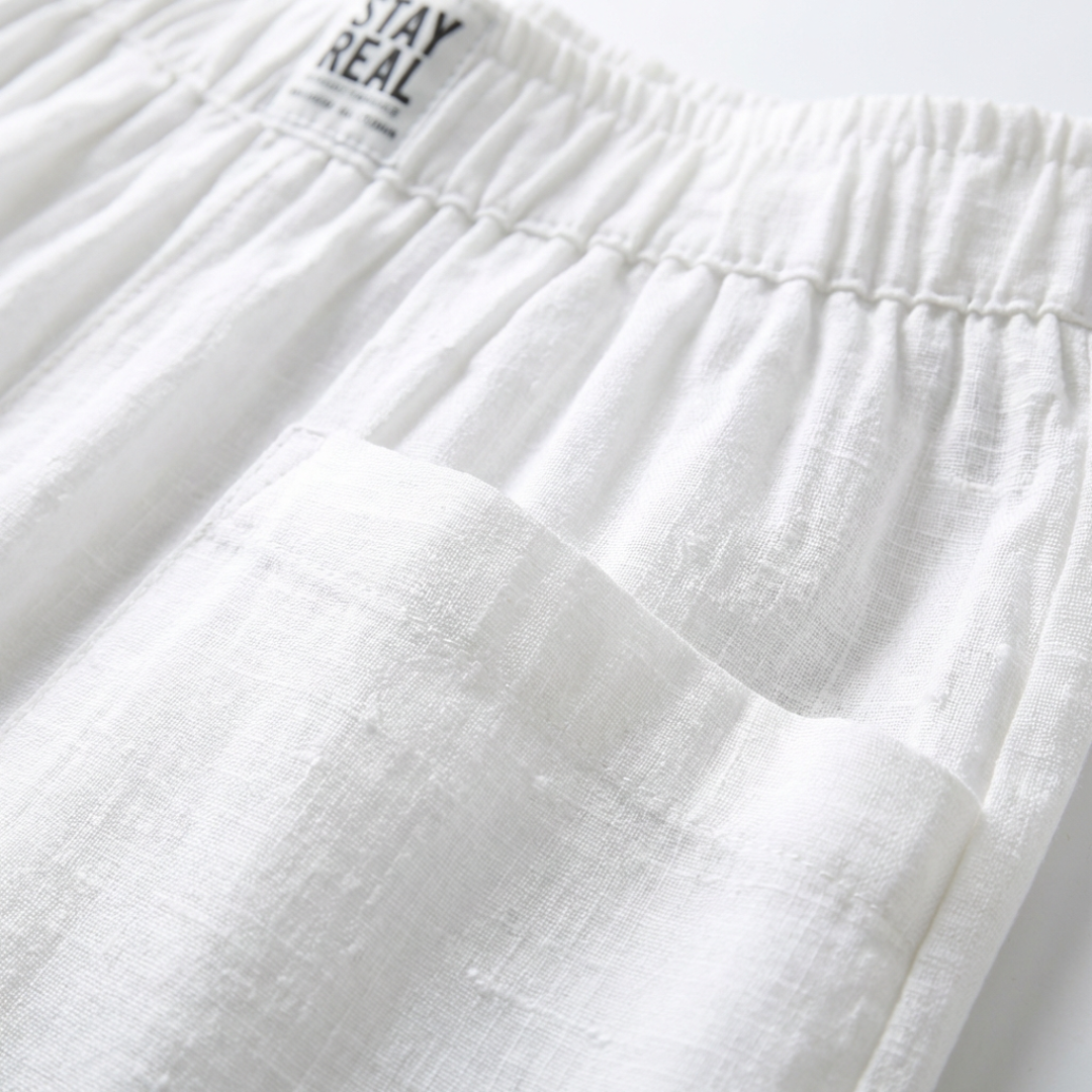 Nuvara | Sofía | Pantalón Lino Mujer con Cintura Elástica y Bolsillos Parche