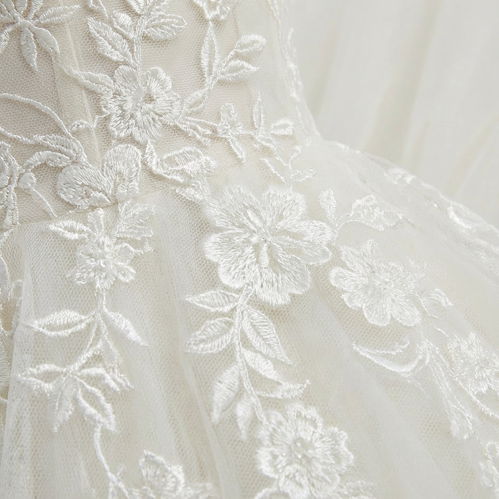 Nuvara | Nadina | Vestido de Novia Largo Escote en V Encaje Floral Falda Tul