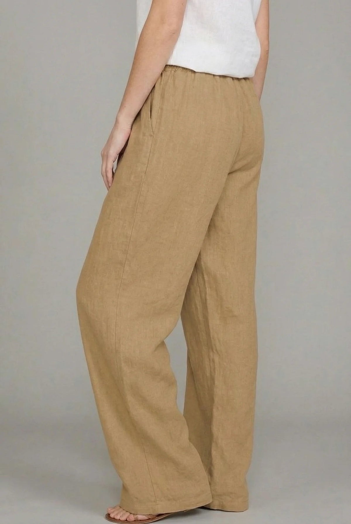 Nuvara | Abril | Pantalón de Lino Pierna Ancha Mujer Cintura Elástica Cordón