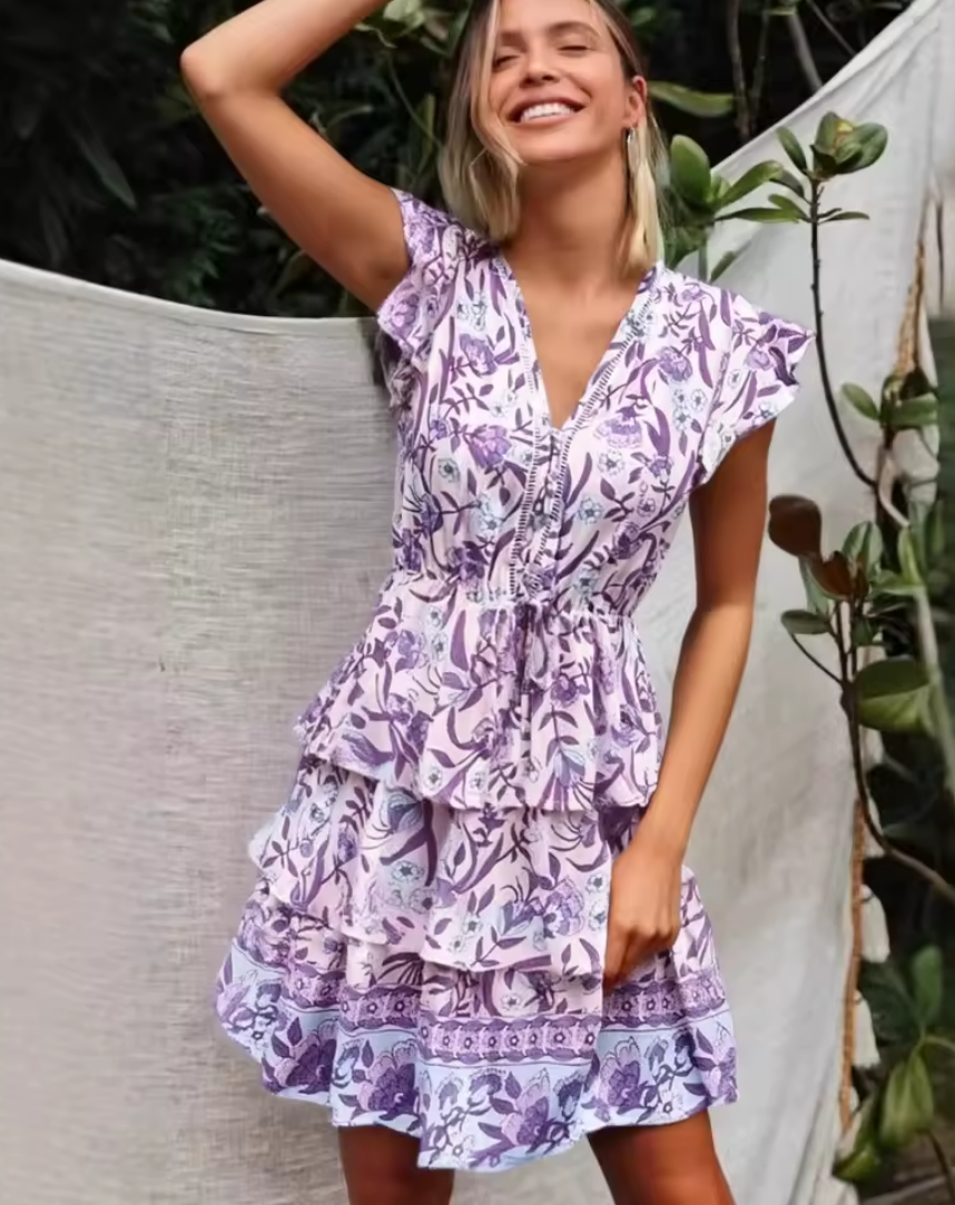 Nuvara Floral Ruffle Summer Mini Dress