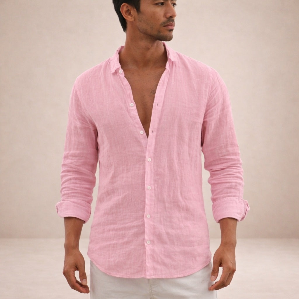 Adrián | Camisa de Lino de Manga Larga Hombre Cuello Abierto