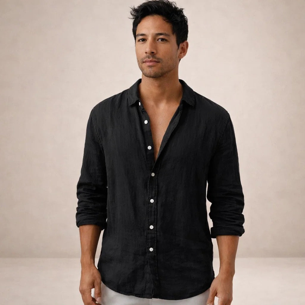 Adrián | Camisa de Lino de Manga Larga Hombre Cuello Abierto