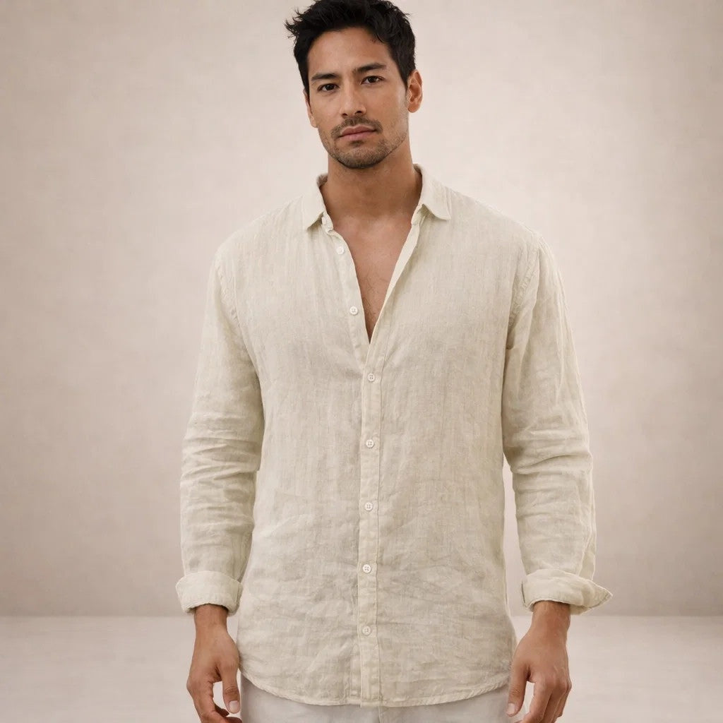Adrián | Camisa de Lino de Manga Larga Hombre Cuello Abierto