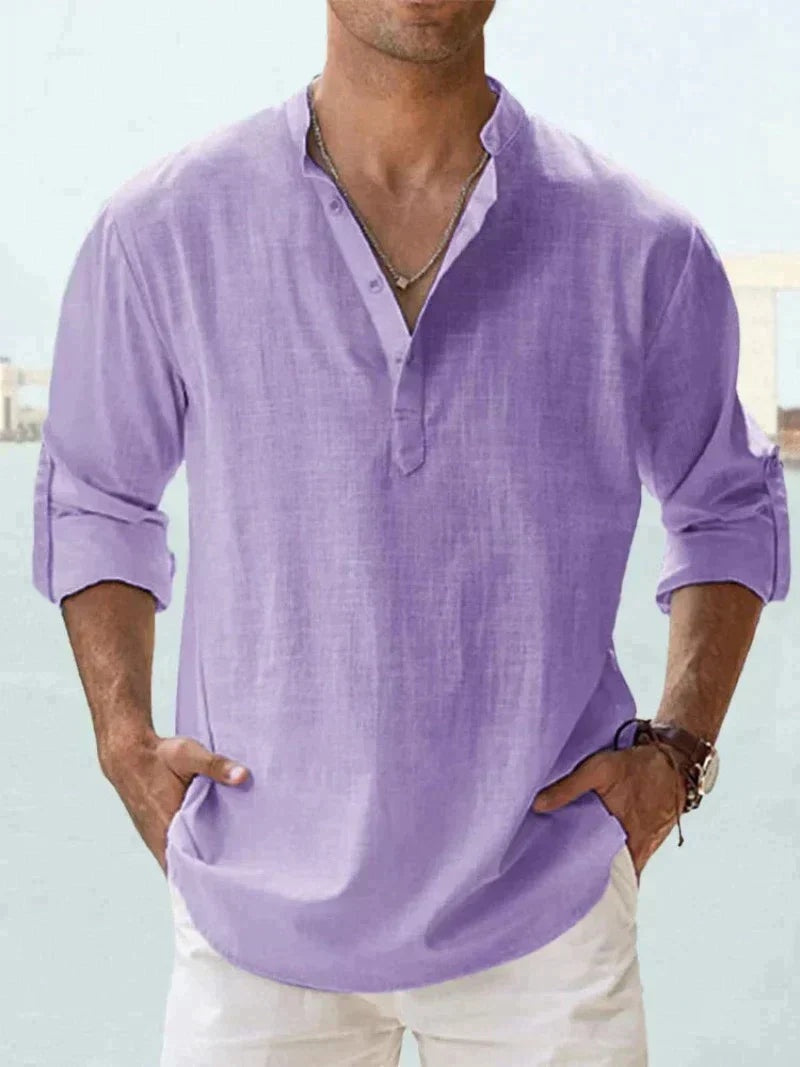 Adrián | Camisa de Lino de Manga Larga Hombre Cuello Abierto