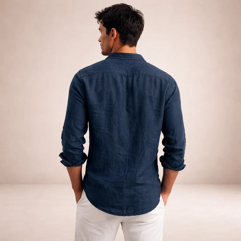 Adrián | Camisa de Lino de Manga Larga Hombre Cuello Abierto