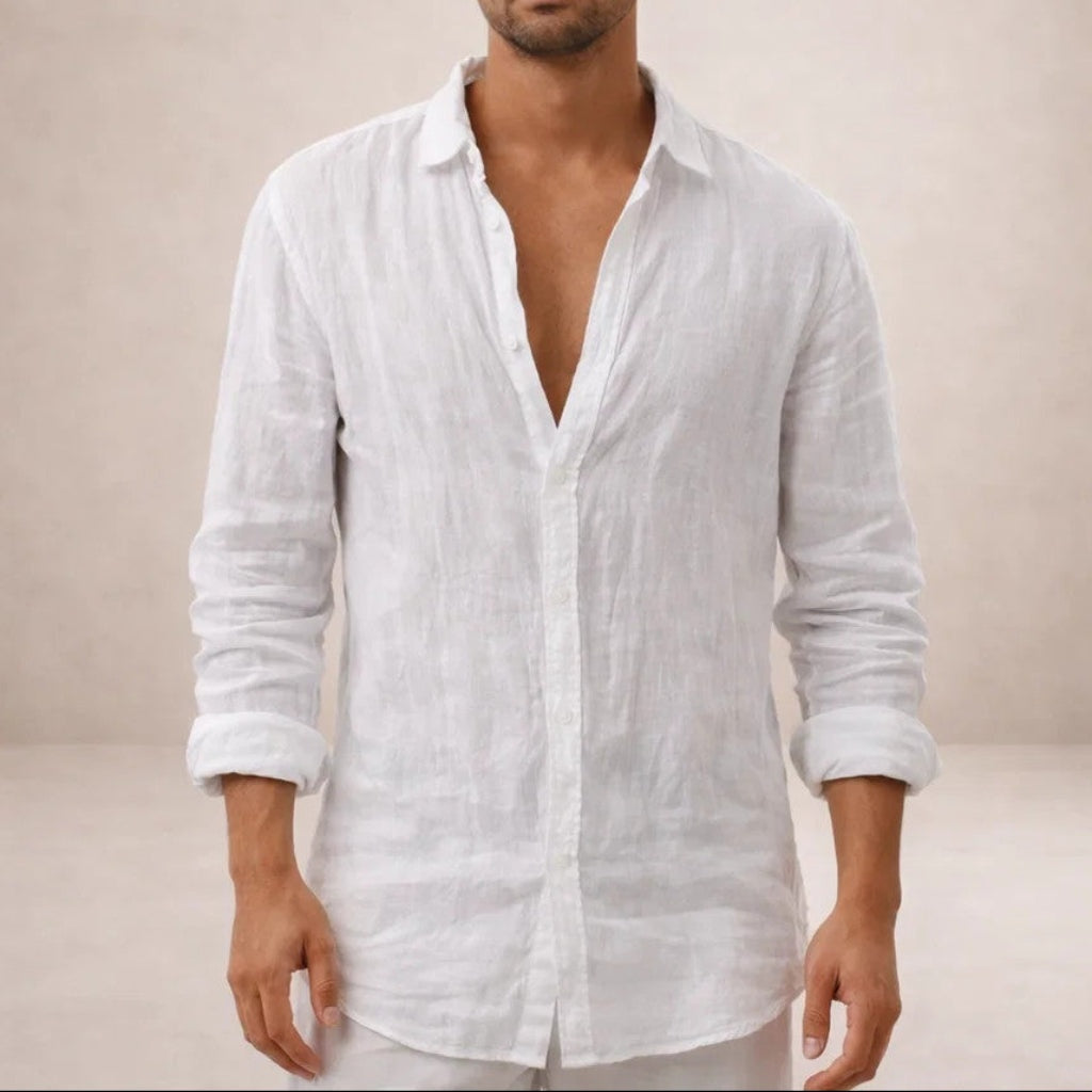 Adrián | Camisa de Lino de Manga Larga Hombre Cuello Abierto