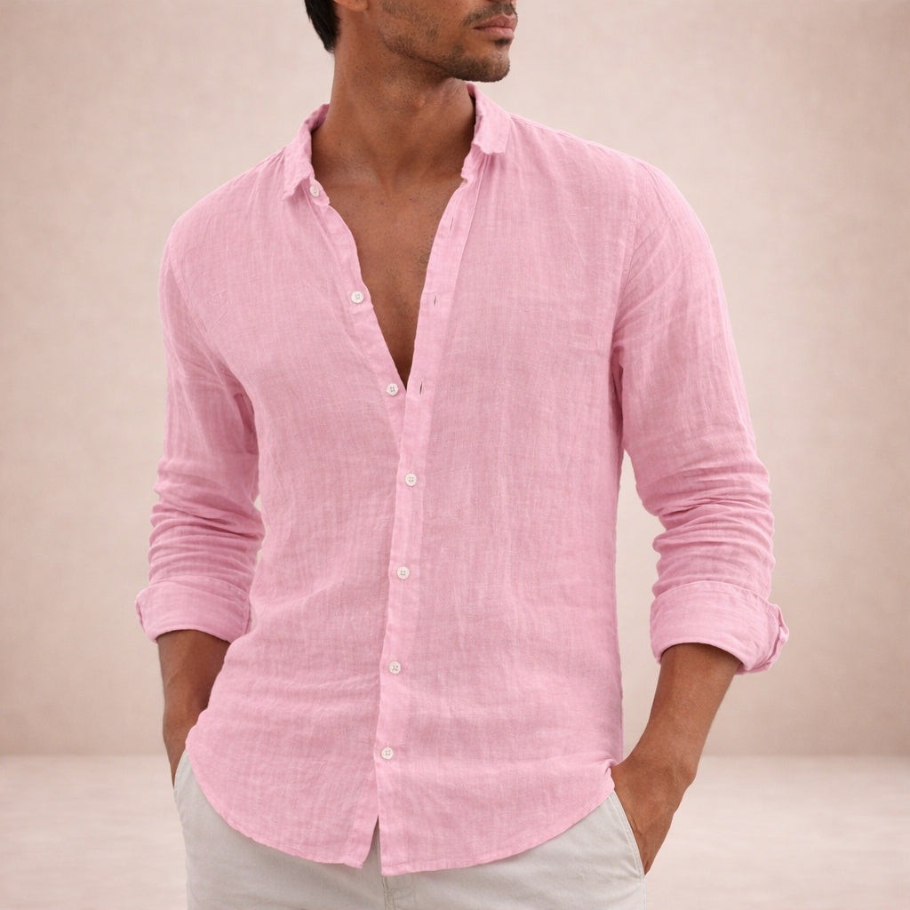 Adrián | Camisa de Lino de Manga Larga Hombre Cuello Abierto