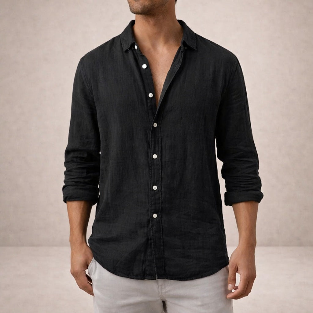 Adrián | Camisa de Lino de Manga Larga Hombre Cuello Abierto