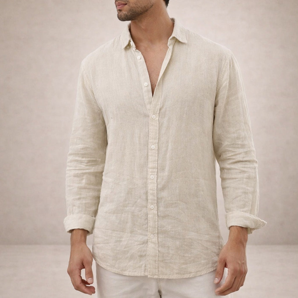 Adrián | Camisa de Lino de Manga Larga Hombre Cuello Abierto
