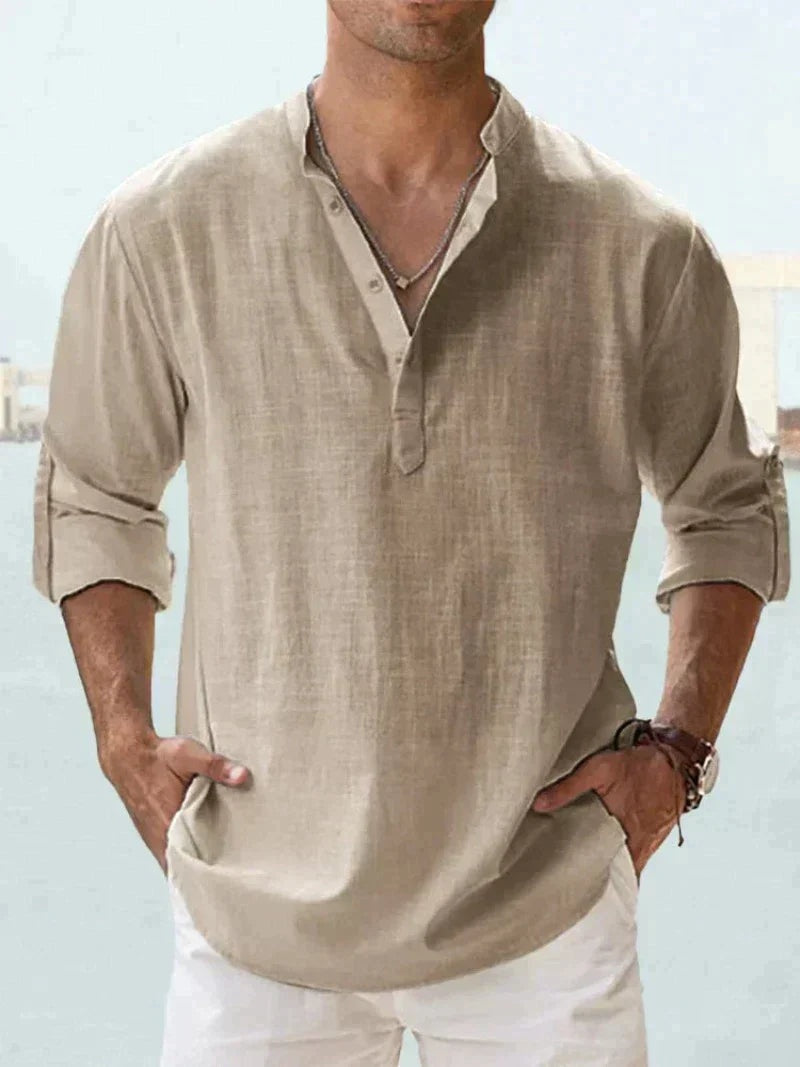 Adrián | Camisa de Lino de Manga Larga Hombre Cuello Abierto