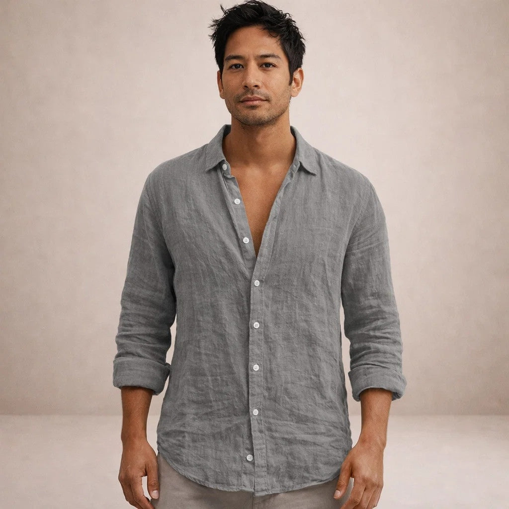 Adrián | Camisa de Lino de Manga Larga Hombre Cuello Abierto