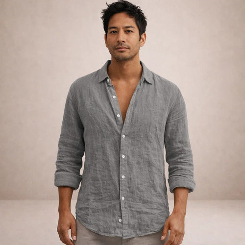Adrián | Camisa de Lino de Manga Larga Hombre Cuello Abierto