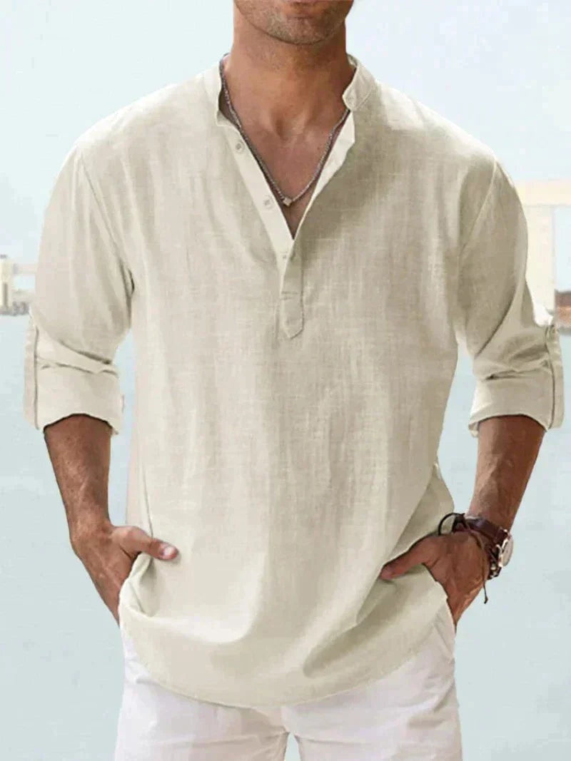 Adrián | Camisa de Lino de Manga Larga Hombre Cuello Abierto
