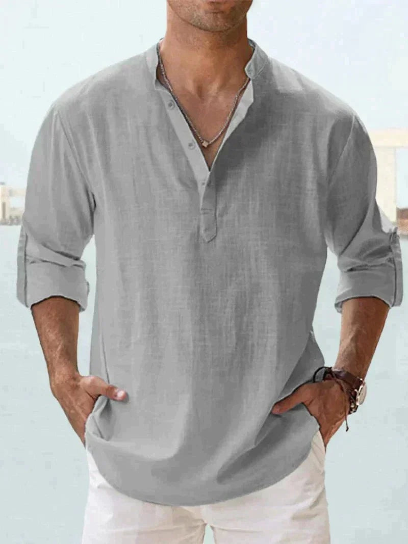 Adrián | Camisa de Lino de Manga Larga Hombre Cuello Abierto