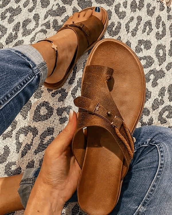 Nuvara Buckle Strap Flat Sandals
