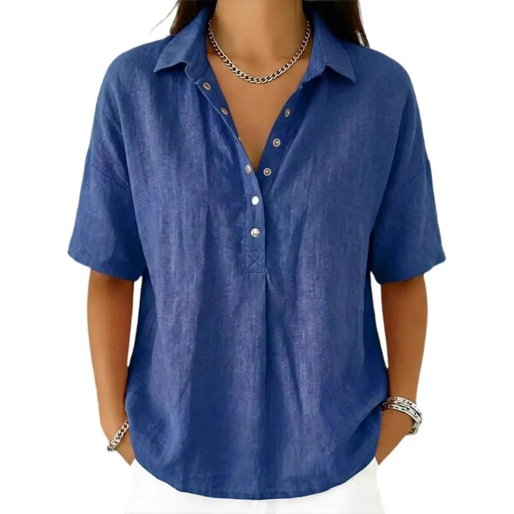 Alma | Blusa de Lino Mujer Manga Corta Cuello Polo