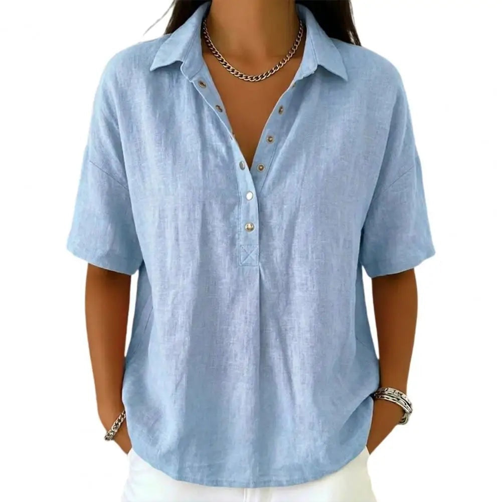 Alma | Blusa de Lino Mujer Manga Corta Cuello Polo