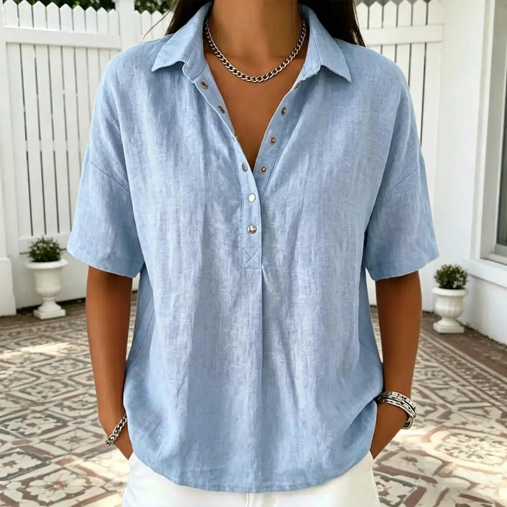 Alma | Blusa de Lino Mujer Manga Corta Cuello Polo