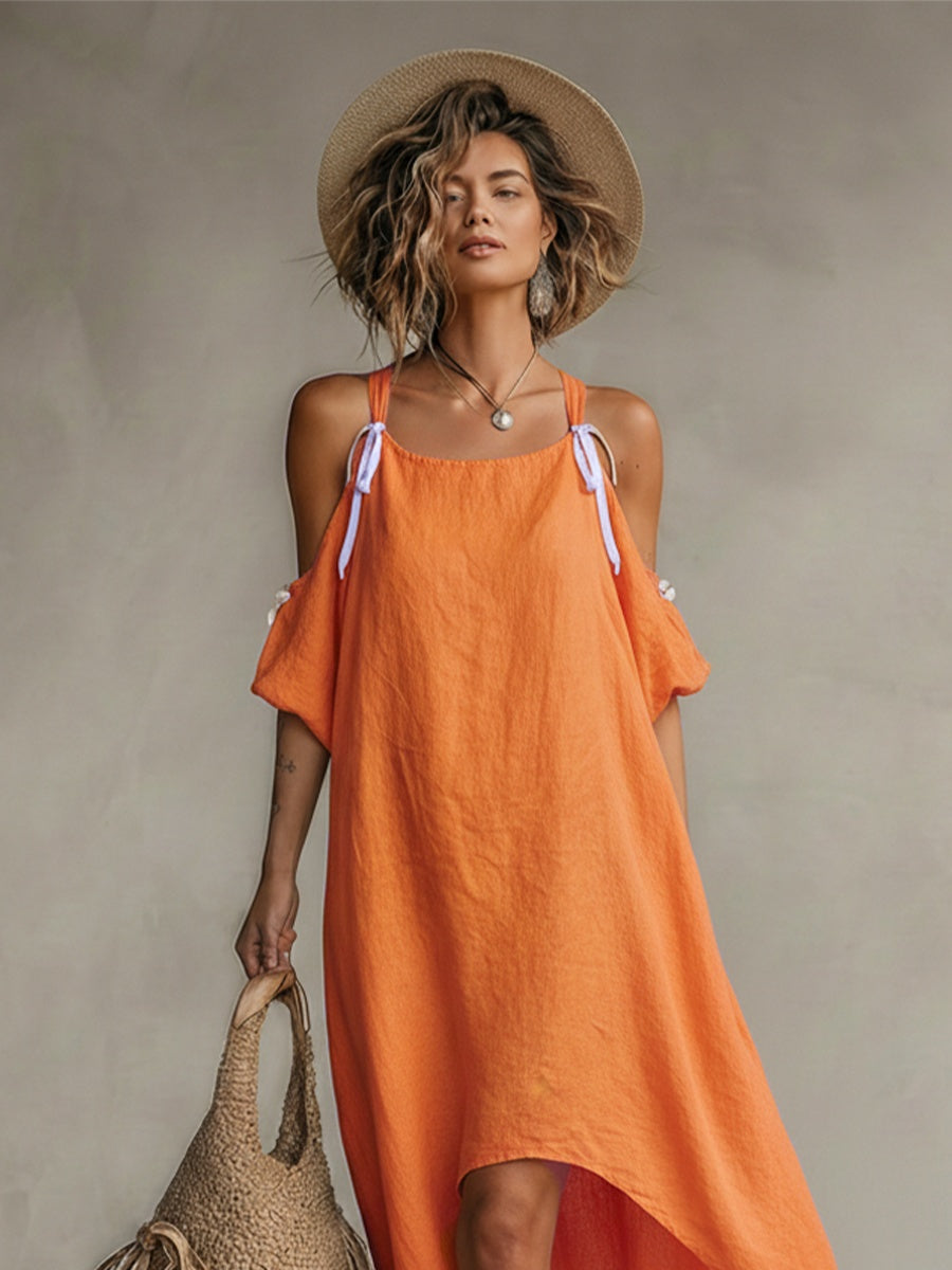 Nuvara Off-Shoulder Bow Strap Maxi Dress