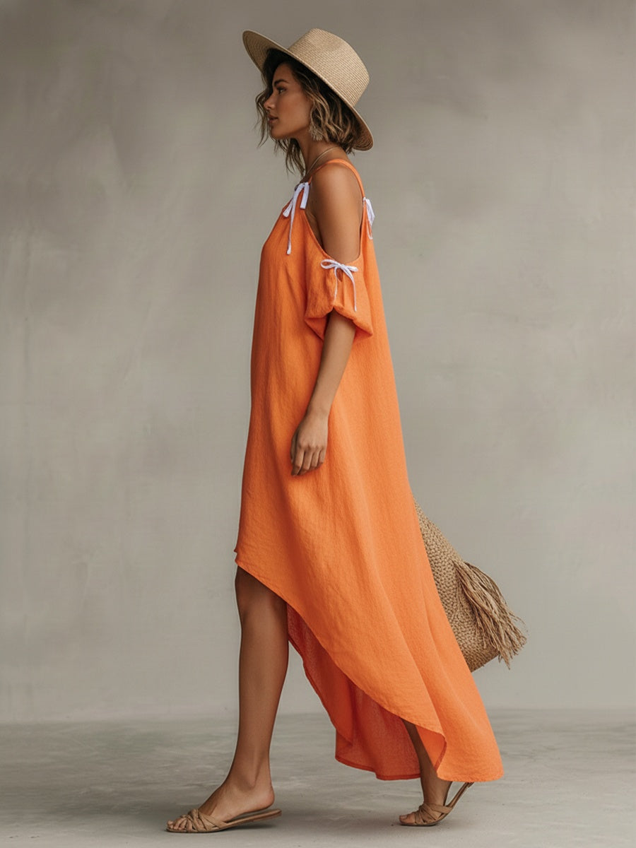 Nuvara Off-Shoulder Bow Strap Maxi Dress