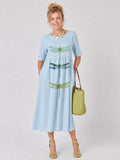 Nuvara Casual Print Midi Dress with Pockets