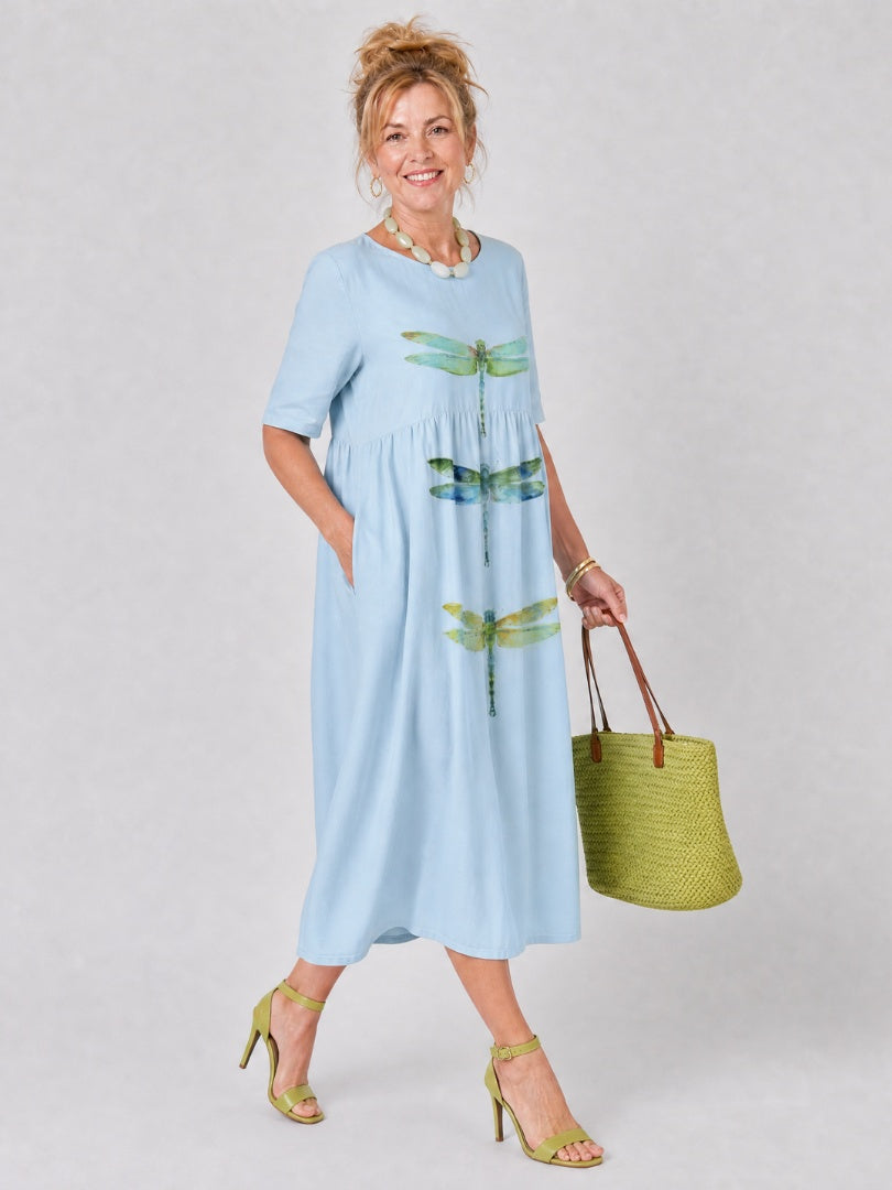 Nuvara Casual Print Midi Dress with Pockets