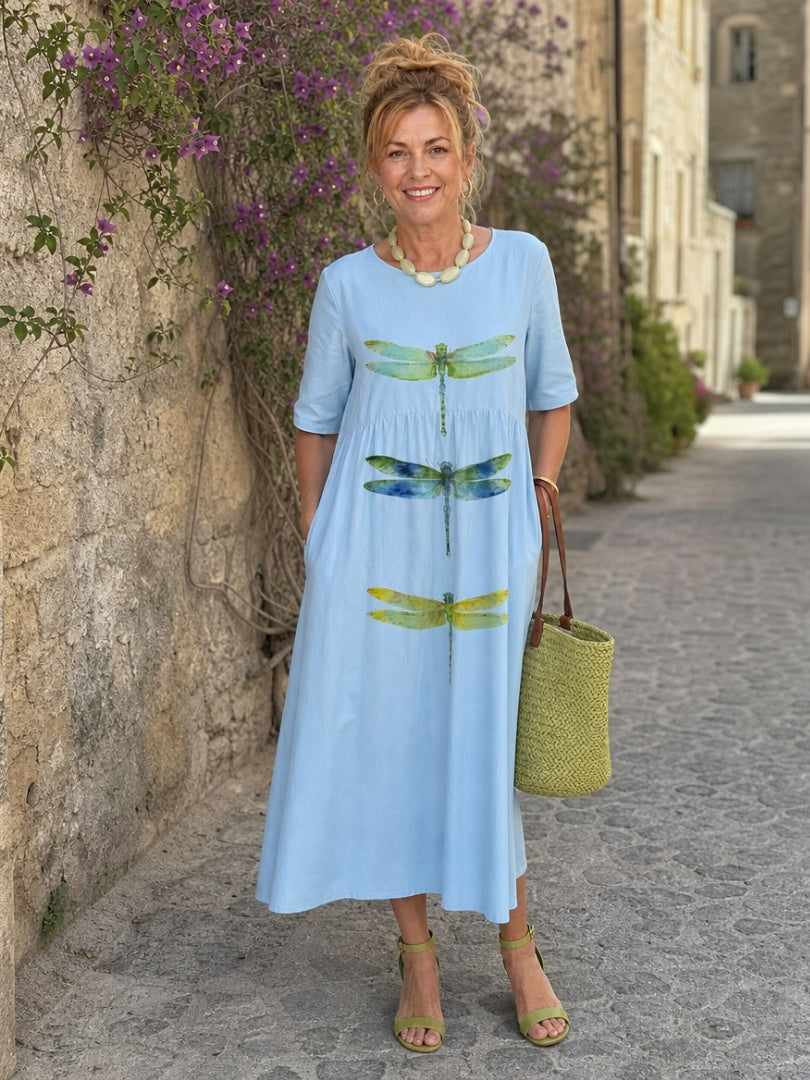 Nuvara Casual Print Midi Dress with Pockets