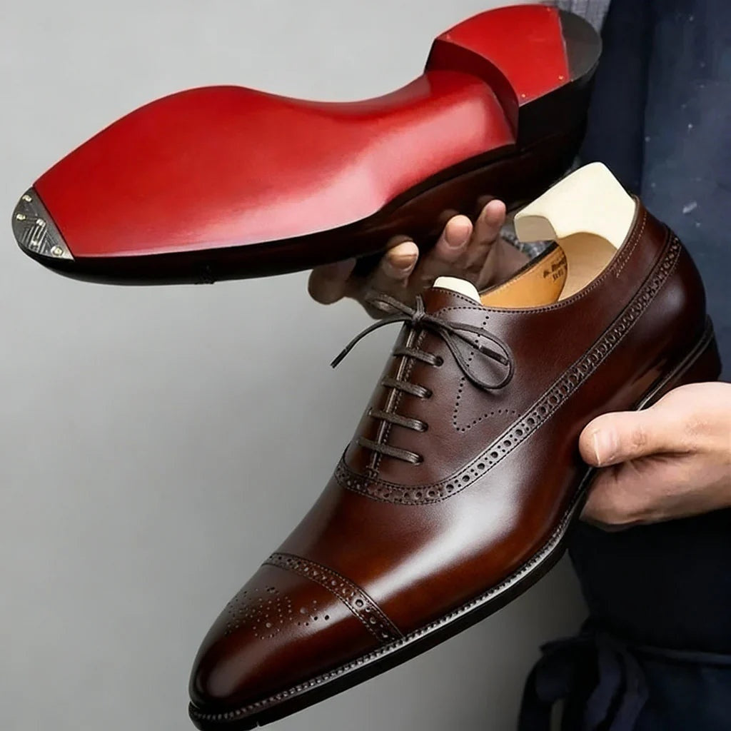 Álvaro | Zapatos Oxford Brogue de Cuero Hombre Suela Roja