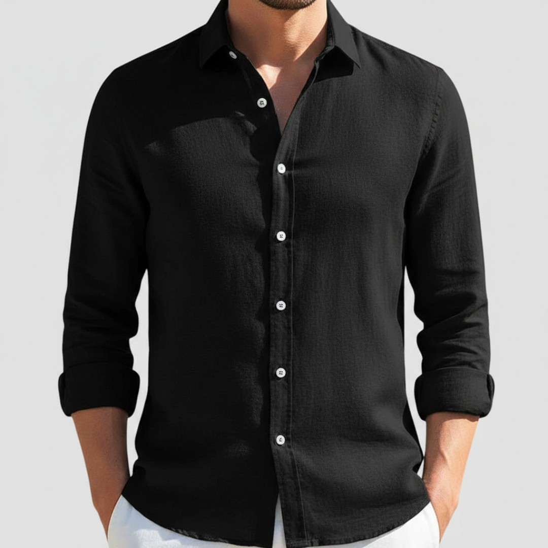 Álvaro | Camisa de Lino Hombre de Manga Larga con Cuello Abierto
