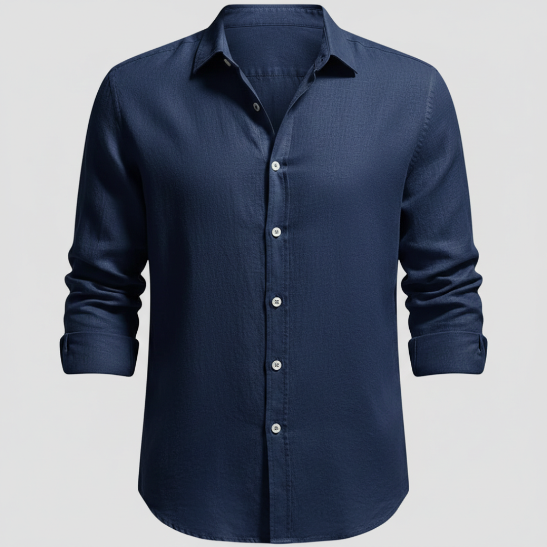 Álvaro | Camisa de Lino Hombre de Manga Larga con Cuello Abierto
