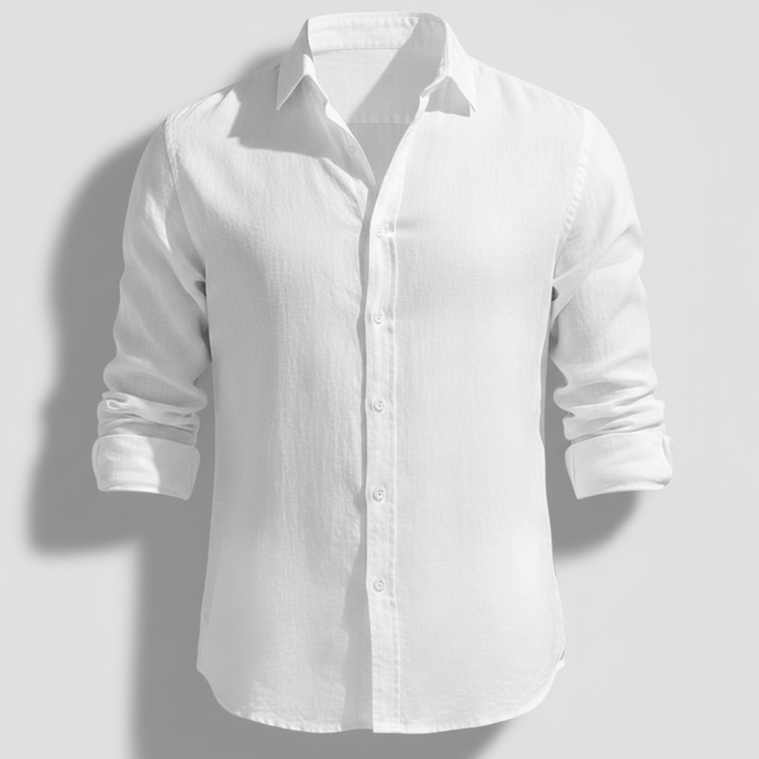 Álvaro | Camisa de Lino Hombre de Manga Larga con Cuello Abierto
