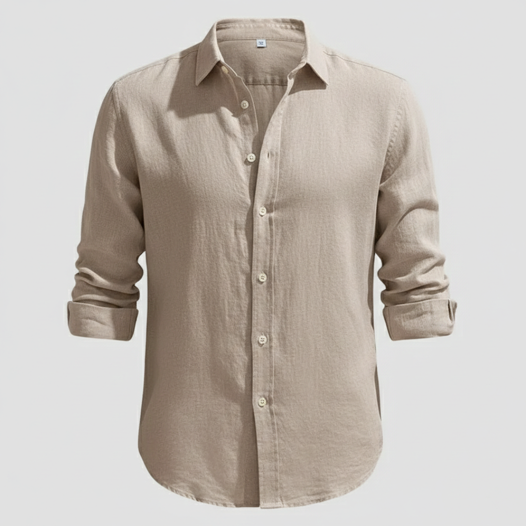 Álvaro | Camisa de Lino Hombre de Manga Larga con Cuello Abierto