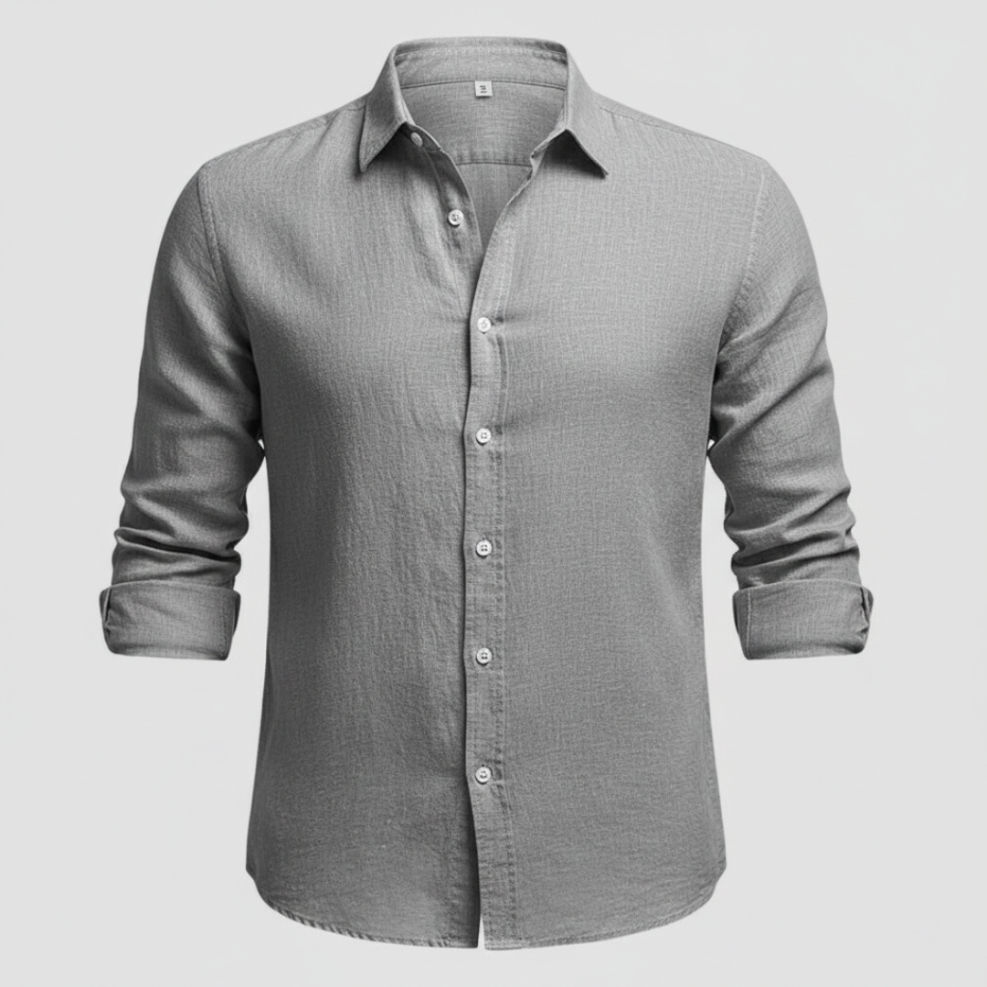 Álvaro | Camisa de Lino Hombre de Manga Larga con Cuello Abierto