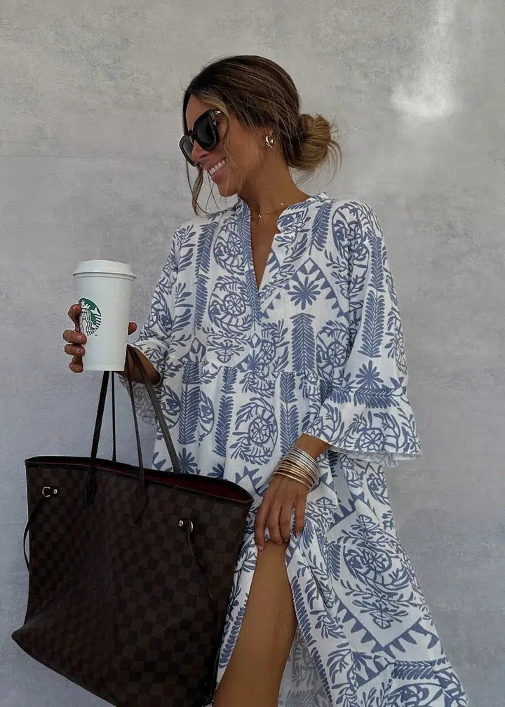 Nuvara Boho Geometric Print Midi Dress