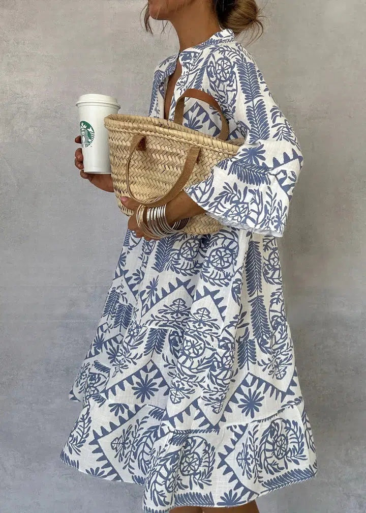 Nuvara Boho Geometric Print Midi Dress