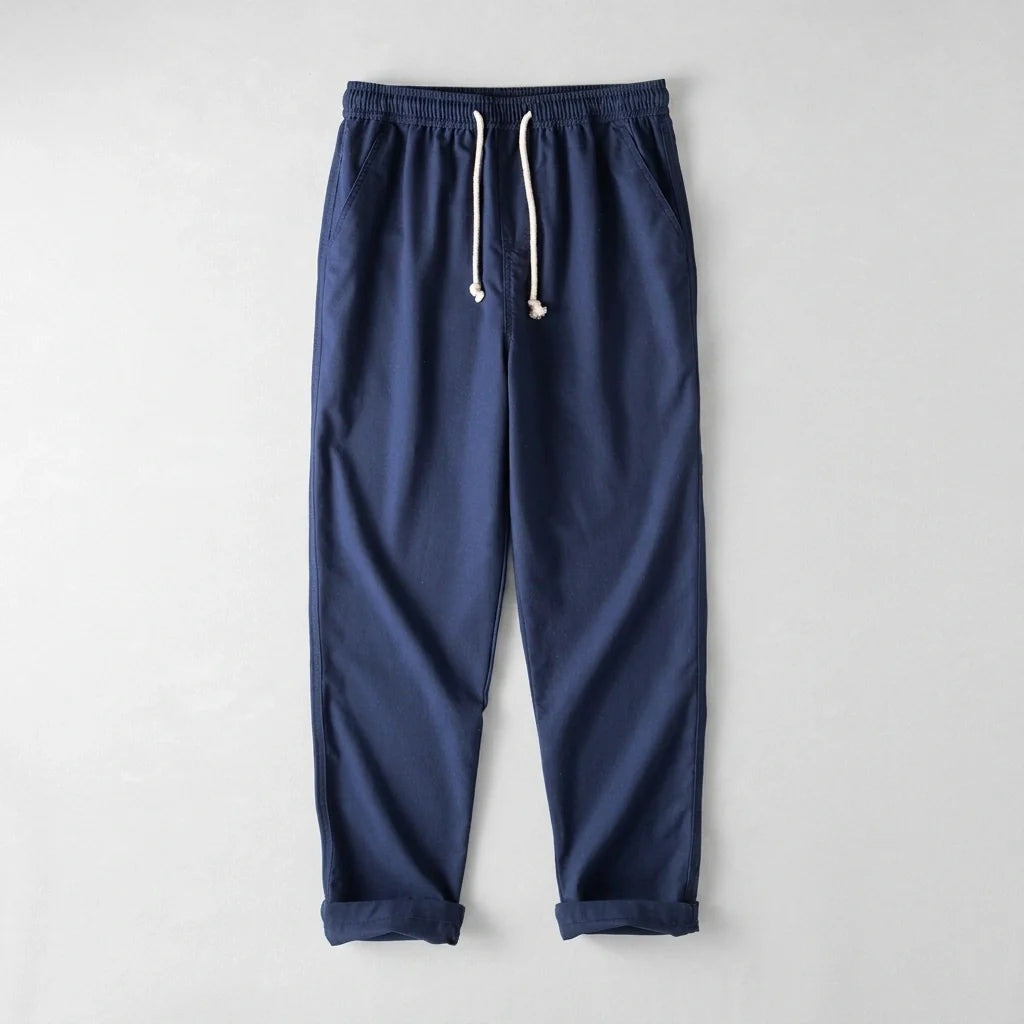 Nuvara | Andrés | Pantalón de Lino Hombre Cintura Elástica Cordón Pierna Ancha