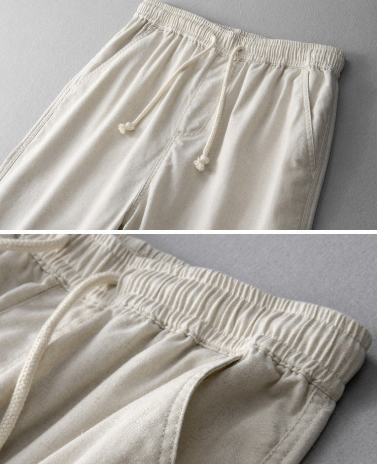 Nuvara | Andrés | Pantalón de Lino Hombre Cintura Elástica Cordón Pierna Ancha