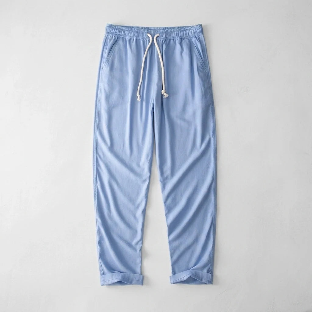 Nuvara | Andrés | Pantalón de Lino Hombre Cintura Elástica Cordón Pierna Ancha