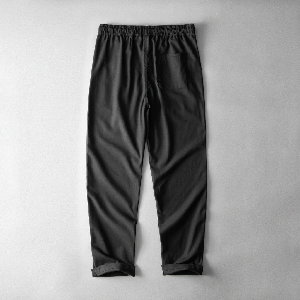 Nuvara | Andrés | Pantalón de Lino Hombre Cintura Elástica Cordón Pierna Ancha