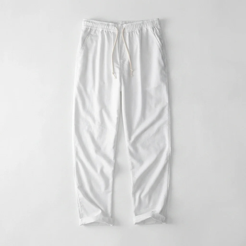 Nuvara | Andrés | Pantalón de Lino Hombre Cintura Elástica Cordón Pierna Ancha