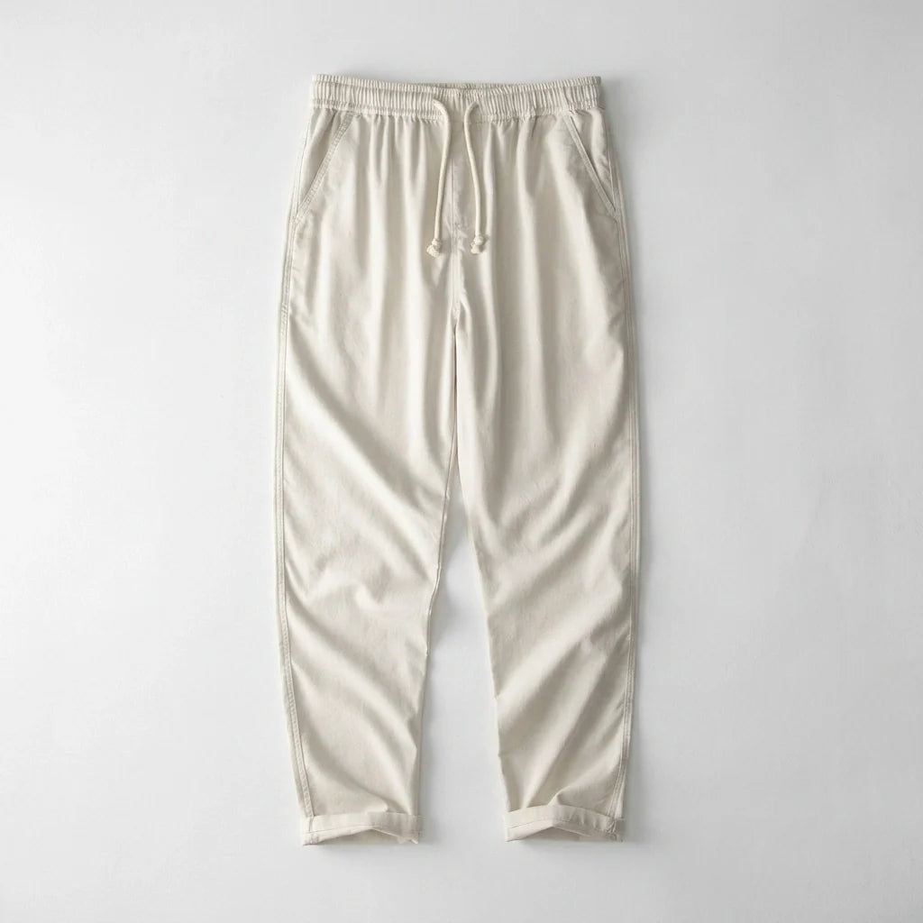 Nuvara | Andrés | Pantalón de Lino Hombre Cintura Elástica Cordón Pierna Ancha