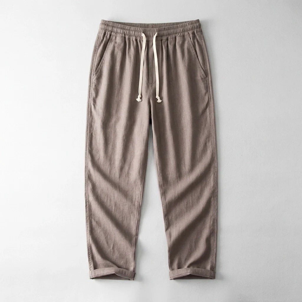 Nuvara | Andrés | Pantalón de Lino Hombre Cintura Elástica Cordón Pierna Ancha