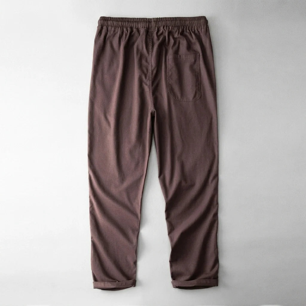 Nuvara | Andrés | Pantalón de Lino Hombre Cintura Elástica Cordón Pierna Ancha