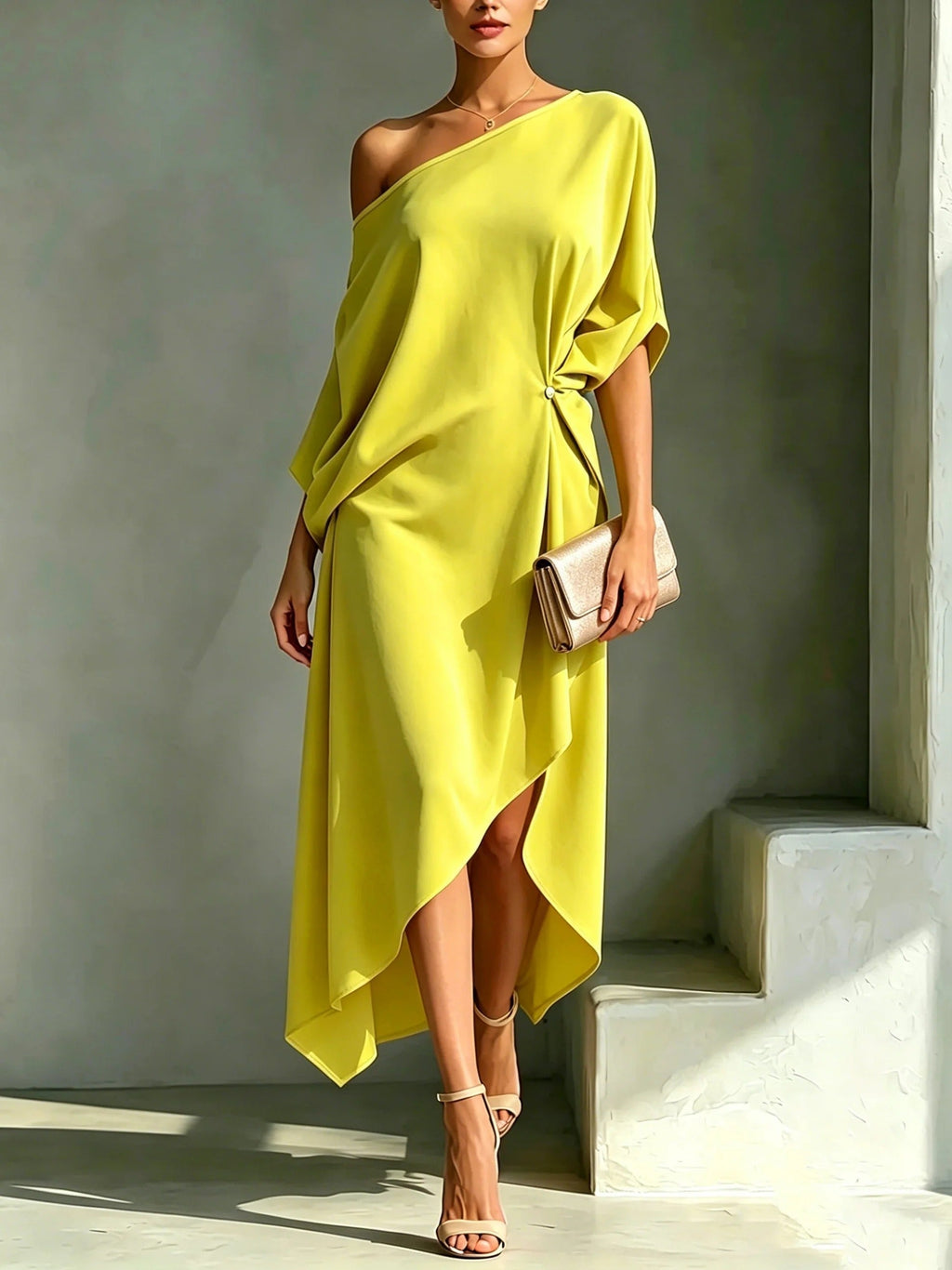 Nuvara | Ariadna | Vestido de Invitada Otoño Mujer Un Hombro Asimétrico