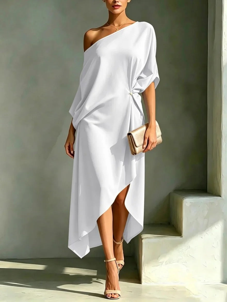 Nuvara | Ariadna | Vestido de Invitada Otoño Mujer Un Hombro Asimétrico