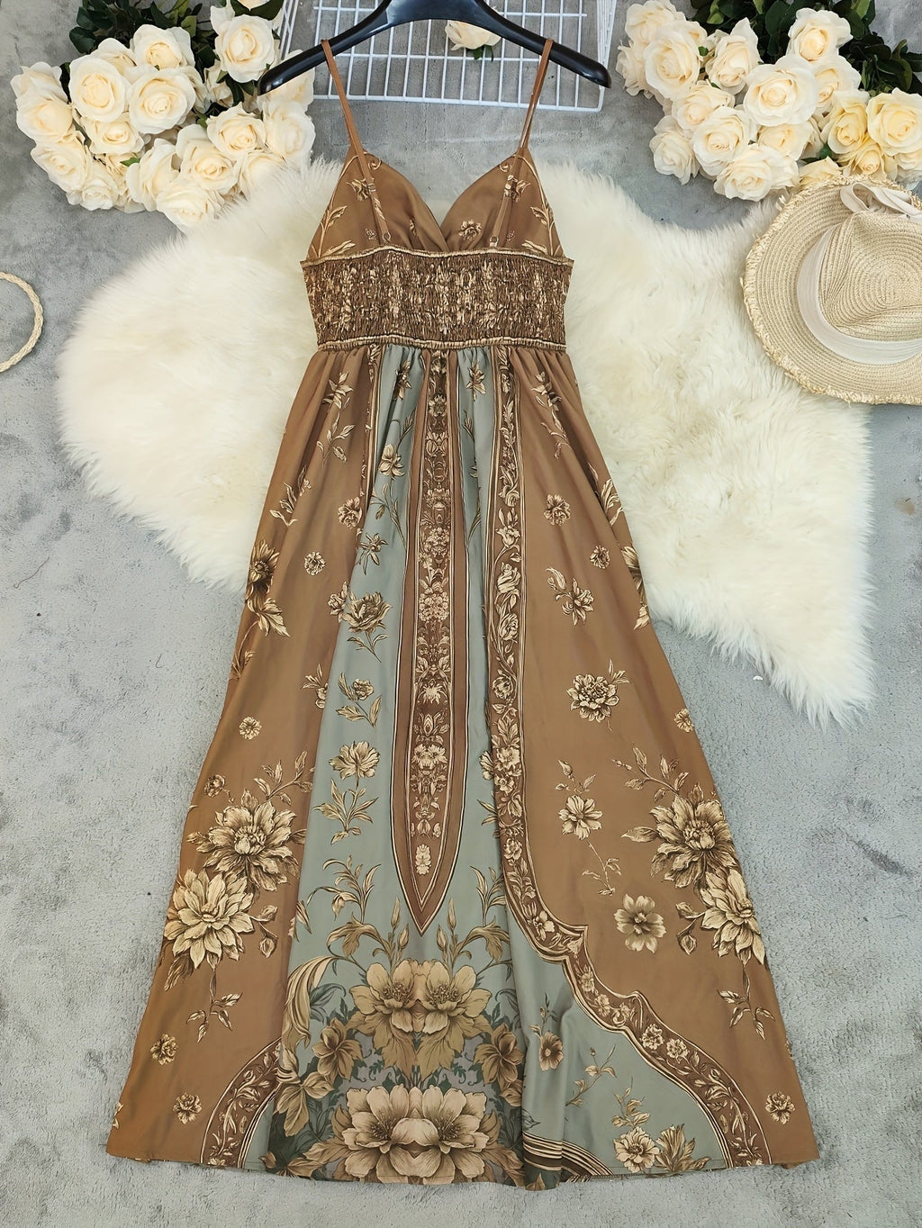 Nuvara | Ariadna | Vestido Largo Estampado Floral Boho Mujer Escote V Tirantes