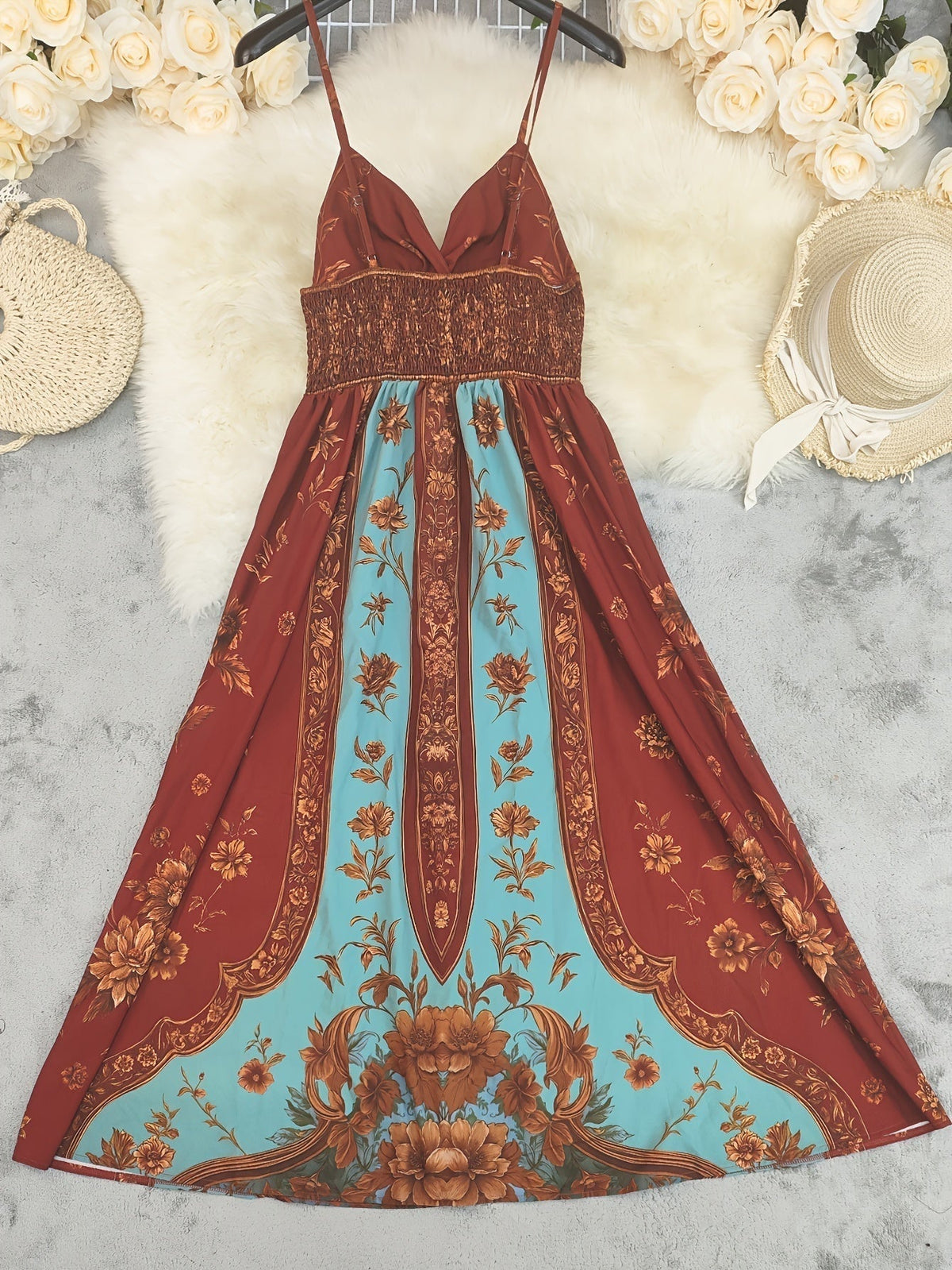 Nuvara | Ariadna | Vestido Largo Estampado Floral Boho Mujer Escote V Tirantes