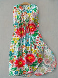 Nuvara | Ariadna | Vestido Largo Floral Mujer Manga Tres Cuartos Cinturón