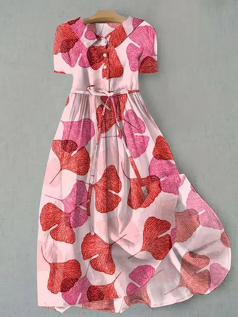 Nuvara | Ariadna | Vestido Largo Floral Mujer Manga Tres Cuartos Cinturón